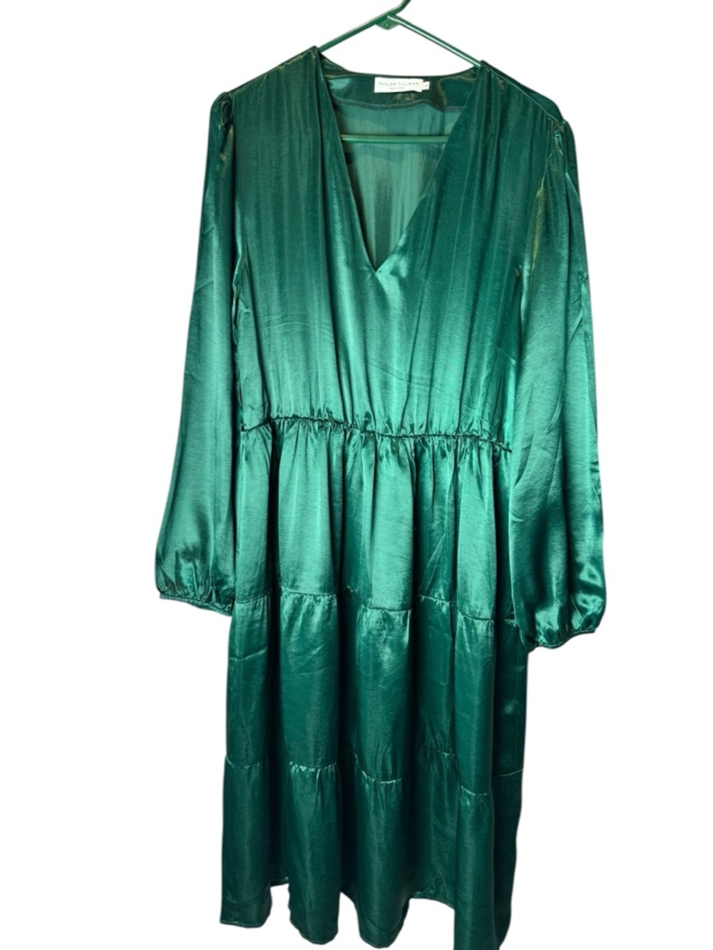 Taylor Tillman Green Satin Shiny Dress L